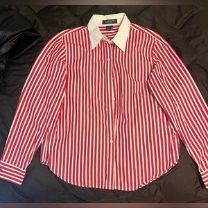 Ralph Lauren Red and White Striped Button Down